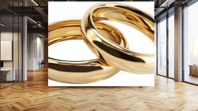 Two golden wedding rings cut out, isolated, transparent background - PNG. Marriage or engagement concept. Wall mural