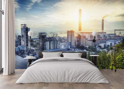 glow light of petrochemical industry on sunset. Wall mural