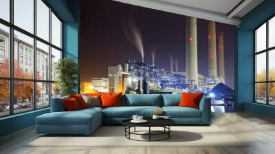 power station at night with smoke Wall mural