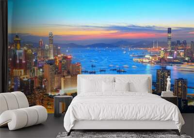 sunset in hong kong city Wall mural