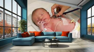 newborn being checked by doctor Wall mural