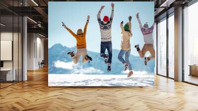 Friends celebrates beginning of winter in mountains Wall mural