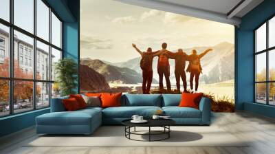 Happy friends travel expedition concept Wall mural