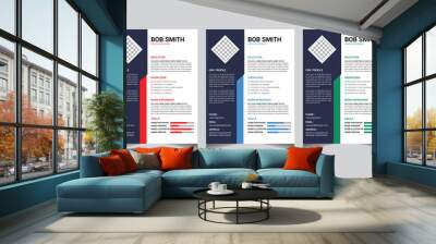 Professional personal CV and resume template with nice typography design, red, blue, green colorful simple curriculum vitae layout Wall mural