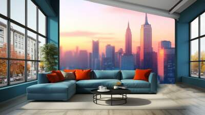 Futuristic Cityscape at Sunset with Glossy Skyscrapers Wall mural