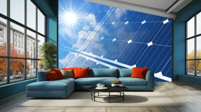 solar panels on blue sky and sun Wall mural