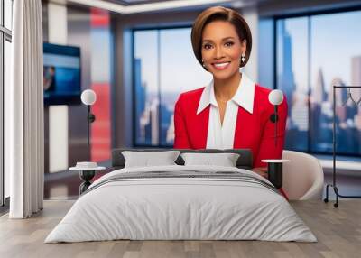 Confident Anchorwoman in Modern Studio Wall mural