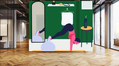 A woman doing pilates with equipment at home - a concept illustration of active lifestyle Wall mural