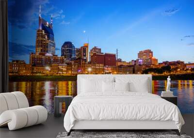 Downtown Nashville, Tennessee Cityscape Skyline Across The Cumberland River Wall mural