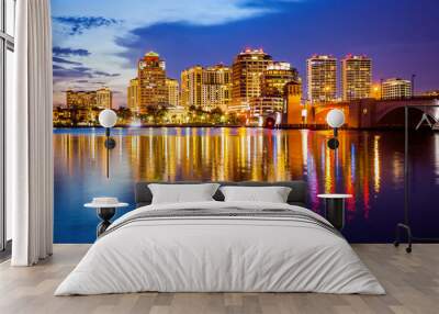 West Palm Beach, Florida Skyline and City Lights at Night Wall mural