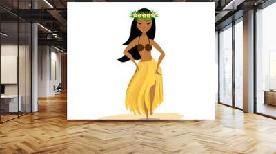 Cute hawaiian girl dancing hula in traditional costume. Wall mural