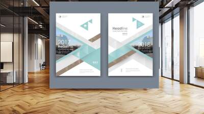 White business card style. A4 brochure cover design. Info banner board. Book, diary title sheet model set. Modern vector front page art. Urban city house texture. Blue figure frame icon. Ad flyer font Wall mural