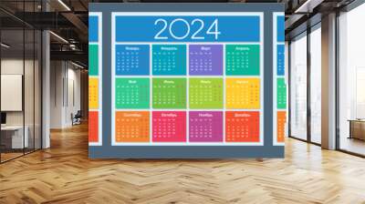 Calendar 2023, 2024, 2025. Colorful set. Russian language. Week starts on Monday. Saturday and Sunday highlighted. Isolated vector illustration. Wall mural