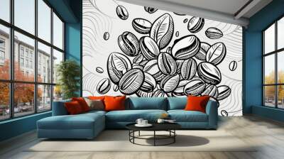 Coffee beans floating isolated on transparent background

 Wall mural