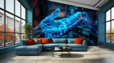 Cyber Attack a hacker's hand reaching out from a digital screen, representing a cyber attack that leads to a data breach and compromise of information. Wall mural