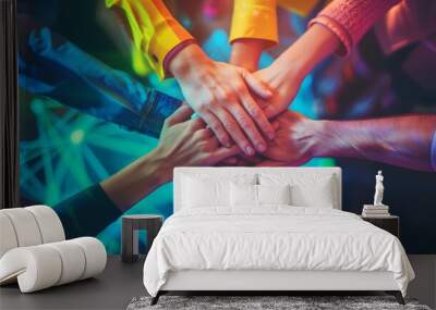 Stack hand of creative teamwork Corporate Unity and collaboration within the corporate team, reinforcing the idea that success is a collective Wall mural