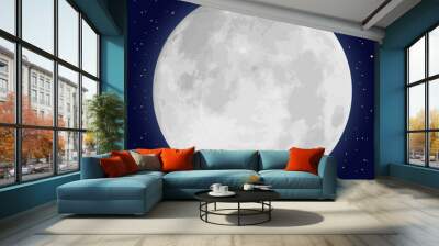 Realistic full moon and stars Wall mural