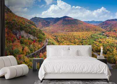 Autumn foliage at Frankenstein Cliff  on Crawford Notch Road in the White Mountain national Forest - New Hampshire Wall mural