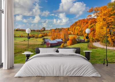 Brilliant golden fall colors in Vermont Countryside farm during Autumn near Woodstock Wall mural