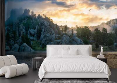 Sunrise from Sylvan Lake in Custer State Park - South Dakota Wall mural