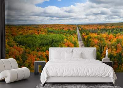 Vibrant autumn colors in the Michigan Upper Peninsula near Ironwood -  scenic drive on US Highway 2, Wall mural