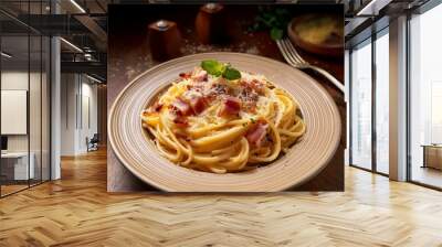 Close-Up of Spaghetti Carbonara – A detailed shot of spaghetti carbonara with creamy sauce Wall mural