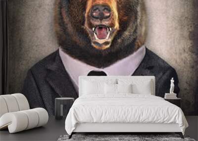 Bear in clothes. Man with a head of an tiger. Concept graphic in vintage style with soft oil painting style. Wall mural