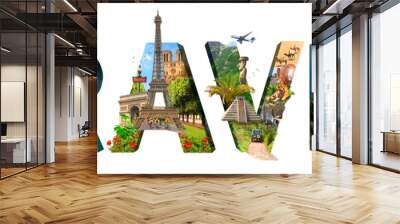 travel inscription. collage of famous places of the world. element for advertisement, postcard, post Wall mural