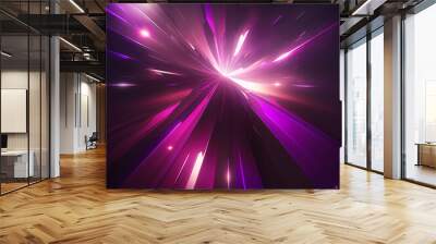 abstract converging glowing pink and purple light beams set in a shiny dark environment. Created with generative AI. Wall mural