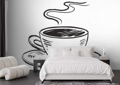 Cup of coffee. Ink sketch cup with coffee. Hand drawn style. Wall mural