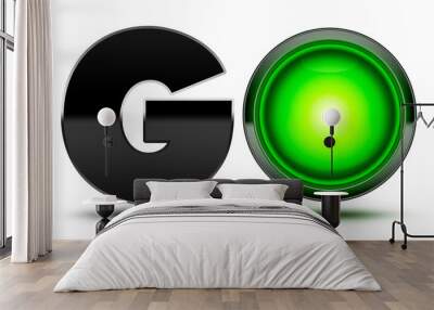 bright green traffic light used to make the word go! concept for starting, going, moving forward and Wall mural