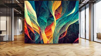 Abstract colorful fluorescent neon background. Organic lines as abstract wallpaper background design. Wall mural