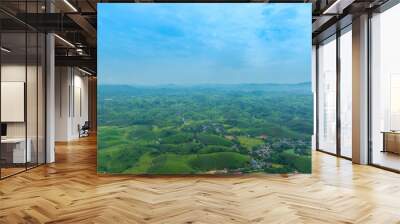 Aerial view of Long Coc tea hills, Phu Tho province, Vietnam. Beautiful green tea plantation in Vietnam. Nature background. Wall mural