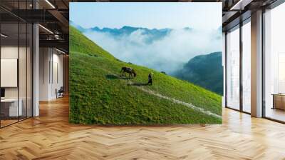 Blue sky and fresh morning. A peaceful, refreshing feeling. View of the hills surrounding Ba Quang, Ha Lang district, Cao Bang province, Vietnam Wall mural