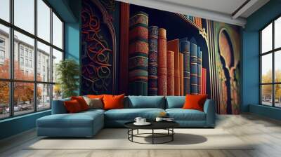 Generative AI illustration of islamic library books, wallpaper, bright, attractive, love for books Wall mural