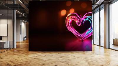 love heart neon light, decor, bright light, romantic. Love and valentine day concept. Neural network generated Ai art. Digitally generated image. Not based on any actual scene or pattern. Wall mural