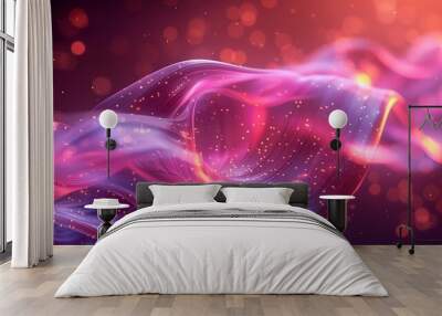 Abstract pink and purple flowing light waves with bokeh Wall mural