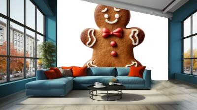 gingerbread man with a smile and a red bow tie. Wall mural