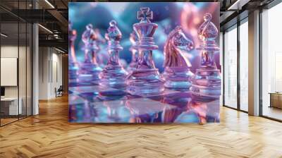 glass transparent chess pieces on light background Wall mural