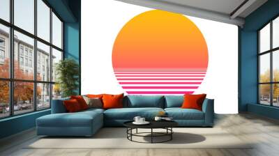 Isolated sunset gradient on white background. Vector illustration of sun in retro 80s and 90s style. EPS 10 Wall mural