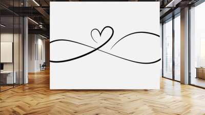 Love heart In the sign of infinity. Sign on postcard to Valentines day, wedding print. Vector calligraphy and lettering illustration isolated on a white background Wall mural