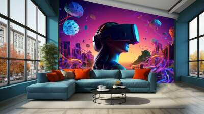 metaverse concept, technology, experience, video games and virtual reality. Wall mural