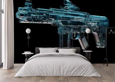 Modern automatic rifle with a silencer and a collimator sight on a dark background. Tactical submachine gun. Wall mural