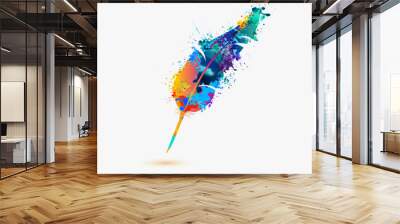 pen feather. rainbow splash paint Wall mural