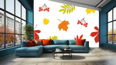 Seamless pattern of autumn fallen leaves Wall mural