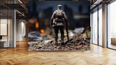 Soldier in a war, seen from the back. Wall mural