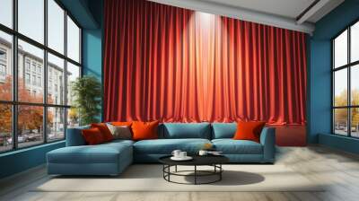 Theater Stage Spotlight, rich red curtains framing a dramatic scene, focused light illuminating the center stage, creating an atmosphere of elegance and anticipation Wall mural