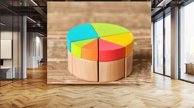 Wooden Blocks Representing a Three-Dimensional Statistical Pie Chart, Engaging Visual Tool for Data Representation, Unique and Informative Design Wall mural