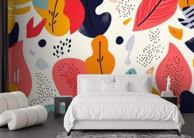 A colorful, vibrant pattern featuring playful leaves in a modern cartoon style, perfect for any creative project. Wall mural