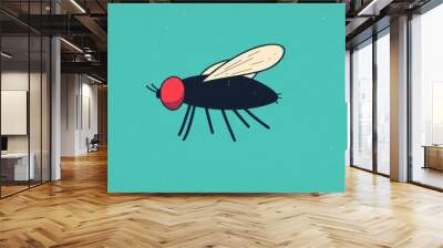 A detailed closeup of a fly showcasing intricate textures in a vibrant, modern cartoon illustration style. Wall mural